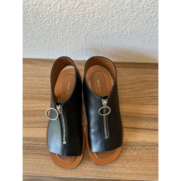 Céline Black Leather Zipper Gladiator Sandals 38 - Picture 2 of 3